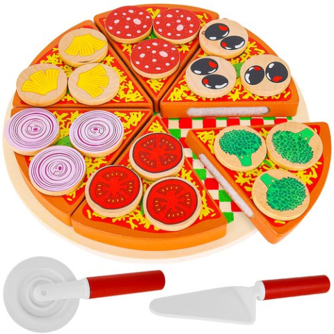 Drewniana Pizza do kuchni zabawkowej Zestaw z dodatkami Pizza do krojenia Drewniana Pizza do kuchni zabawkowej Zestaw z dodatkami Pizza do krojenia