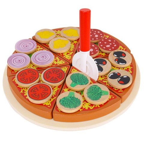 Drewniana Pizza do kuchni zabawkowej Zestaw z dodatkami Pizza do krojenia Drewniana Pizza do kuchni zabawkowej Zestaw z dodatkami Pizza do krojenia