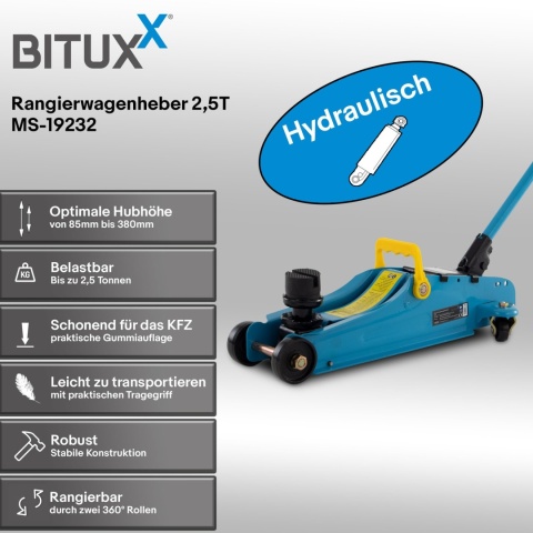 Hydrauliczny podnośnik samochodowy typu "żaba" (warsztatowy), 2,5 tony, Bituxx Hydrauliczny podnośnik samochodowy typu "żaba" (warsztatowy), 2,5 tony, Bituxx