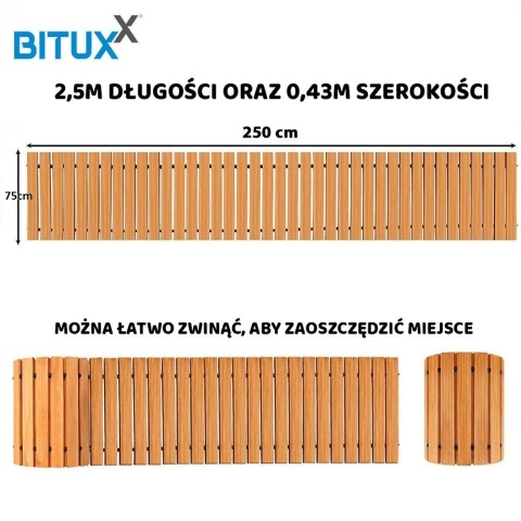 ŚCIEŻKA OGRODOWA Z DRZEWA CEDROWEGO 250CM X75CM BITUXX ZWIJANA DO OGRODU DRÓŻKA ŚCIEŻKA OGRODOWA Z DRZEWA CEDROWEGO 250CM X75CM BITUXX ZWIJANA DO OGRODU DRÓŻKA